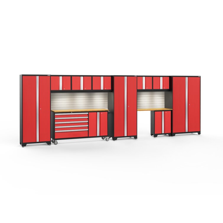 NewAge Products Bold Series Red 8 Piece Cabinet Set, Heavy Duty 24-Gauge  Steel Garage Storage System, Slatwall and Hook Kit Included