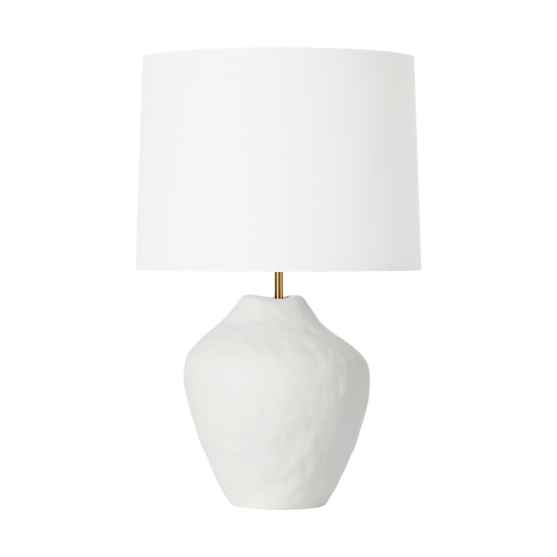 Lampe de table 1 lumière Hable Lombardo au fini céramique avec abat-jour en tissu de lin blanc, Blanc mat