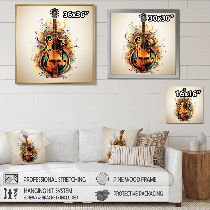 Otelia - musique, art mural, salon, Toile avec cadre flottant noir, H 36 po x l 36 po x P 1,5 po