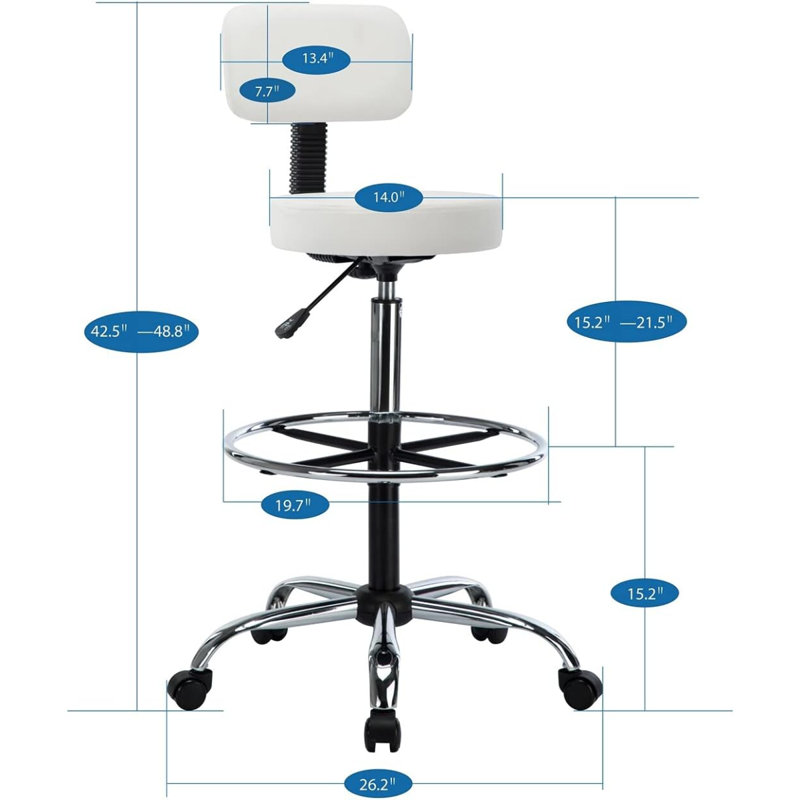 Tabouret de dessinateur avec repose-pieds Miyana Comfy, Blanc
