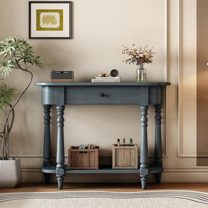 Retro Corner-curved Console Table, Navy