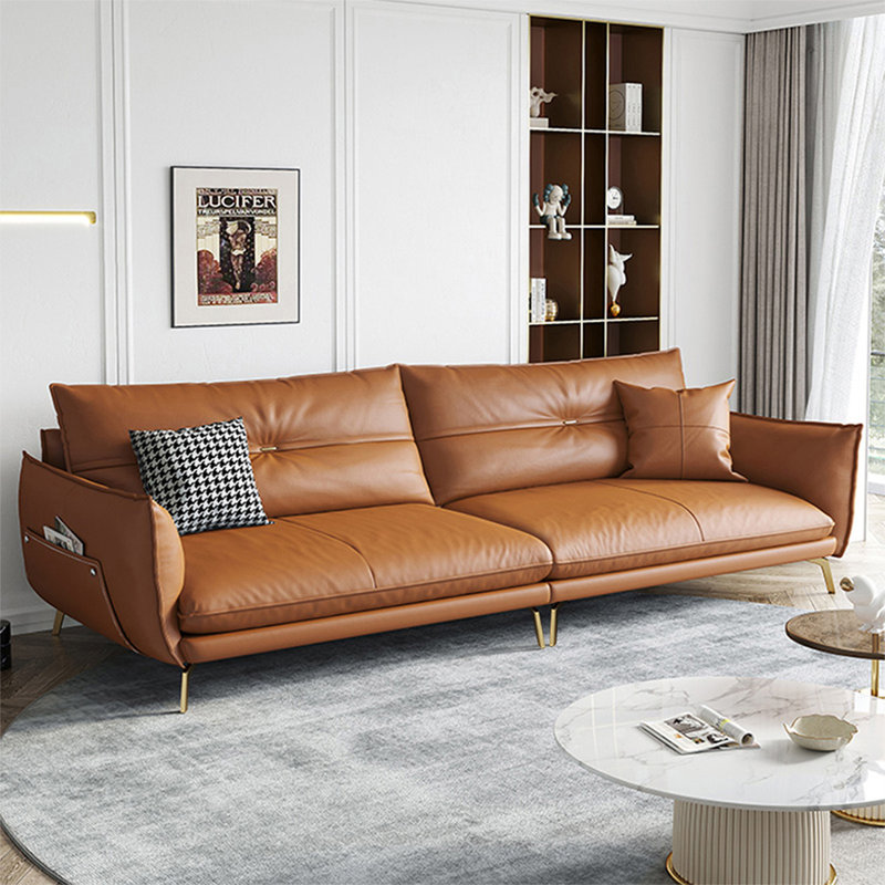 Canapé modulaire orange en cuir véritable