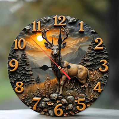 2D Relief Deer Wall Clock Home Decor