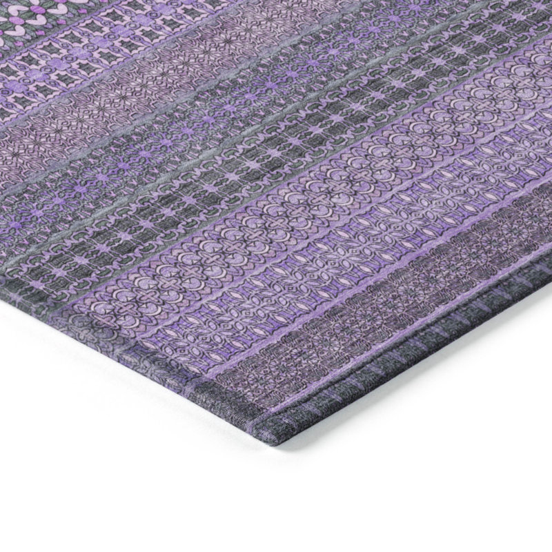 Tapis extérieur lavable antidérapant à rayures mauves 2 pi x 3 pi