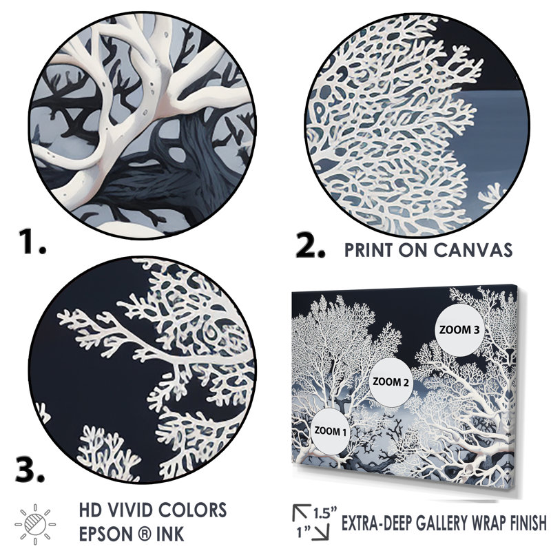 Abstrait coraux - reproduction d'art mural plage et océan, Cadre de coin blanc fermé, H 24 po x l 32 po x P 1 po
