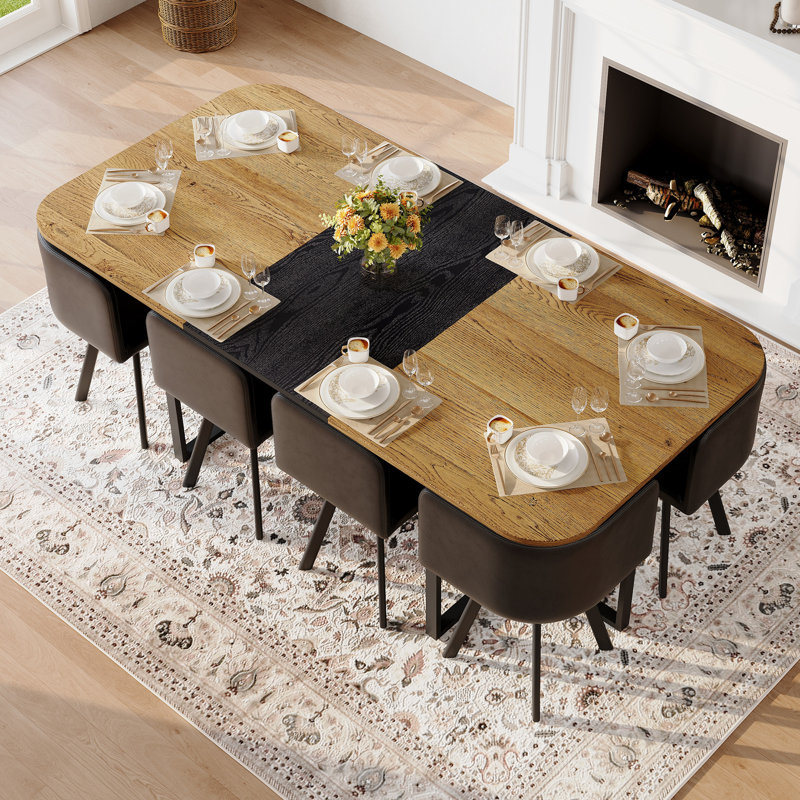 Ensemble de table de salle à manger moderne 9 pièces avec chaises en similicuir, style industriel pour les réunions de famille