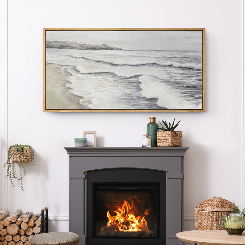 «Coastal Beach Calm Coastal Scene with Gentle Waves», art moderne très grand, art mural, H 30 po x l 60 po, Naturel