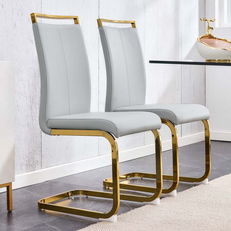 Devlyn Modern Dining Chairs Office Chairs,PU Faux Leather High Back Upholstered Side Chair with C-shaped Tube Chrome Metal Legs