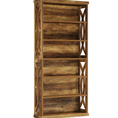Stylish 6 - Tier Elegant Bookcase, 70.8" Tall, Tipping Protection For Office Ambiance Improvement Bookcase With Patterns, 31.5" L, Rustic Brown Organization