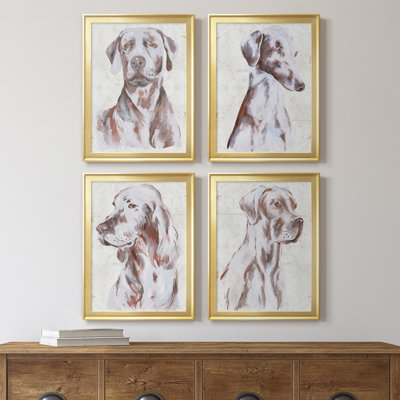 " Sitting Dog I " 4 - Pieces Painting Print