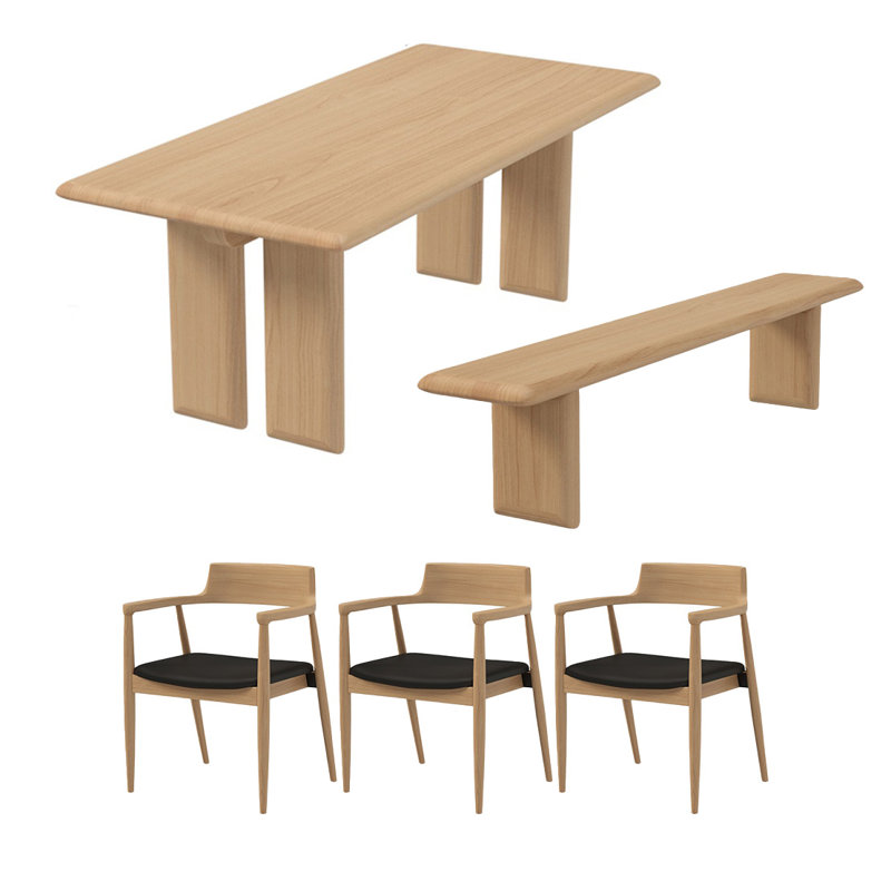 Natural solid wood table set, 29.52"H x 78.74"L x 31.49"W