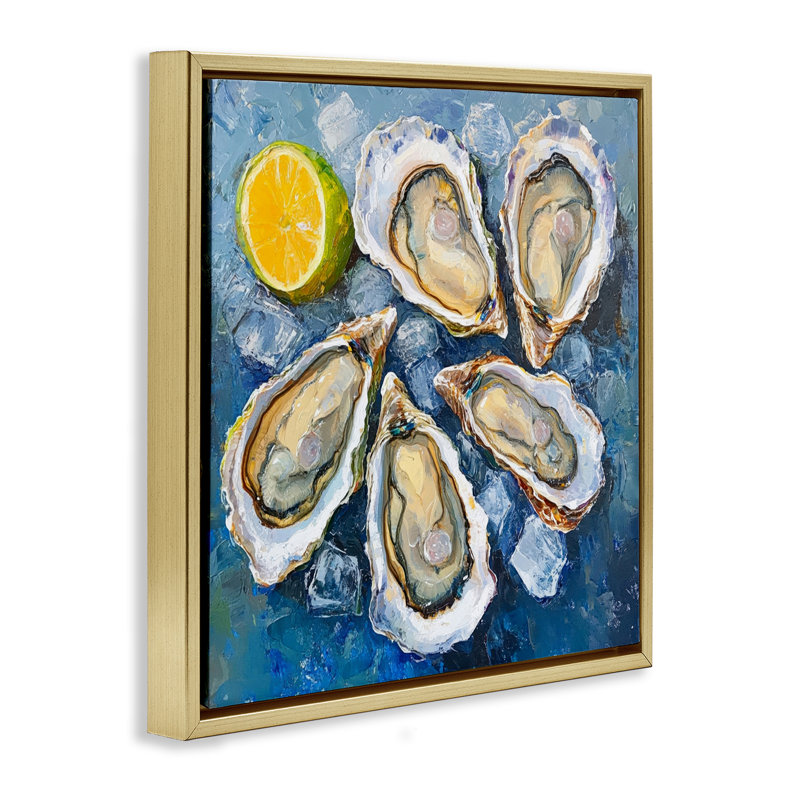  «Lemon & Oysters», art mural sur toile par LSR Design Studio, H 25 po x l 25 po, Cadre flottant métallique doré