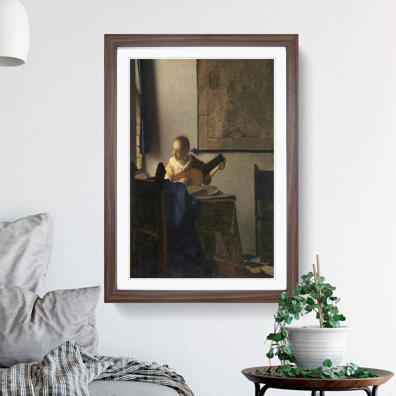 Young Woman with a Lute by Johannes Vermeer - Picture Frame Painting, 36cm H x 27cm W x 2cm D, Walnut