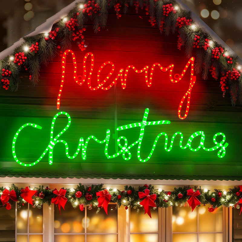 Leionna d'extérieur 48 pouces Merry Christmas, H 23,6 po x l 48,9 po x P 1,2 po, Rouge / Vert