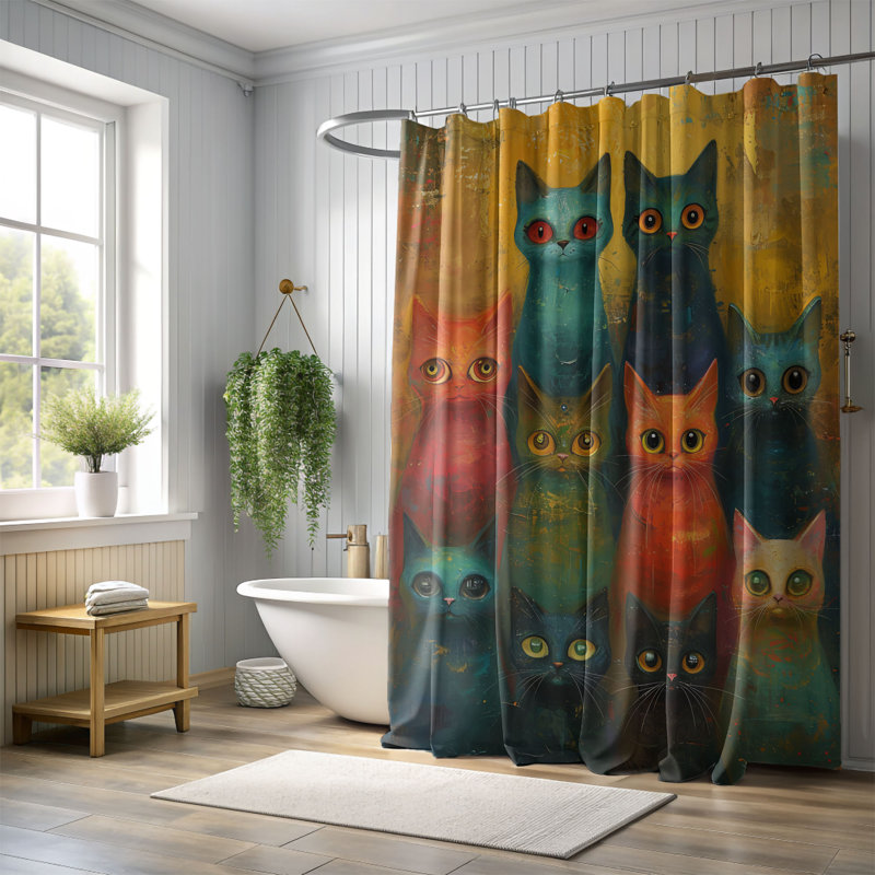 Rideau de douche standard 1 pièce Painterly Paws, H 74 po x l 71 po