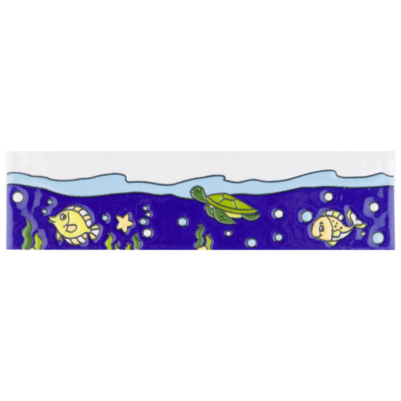 Captain Fishie 2" x 8" Matte Ceramic Specialty Trim in Navy Blue/Green