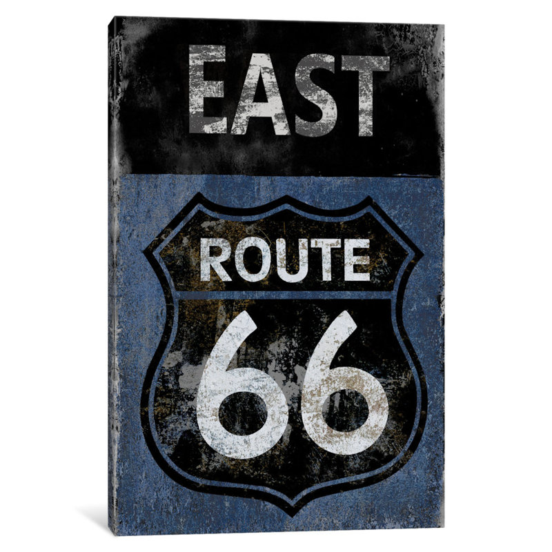 « route 66 east », impression sur toile, H 24 po x l 16 po x P 1 po, Papier d'art encadré noir, Blanc