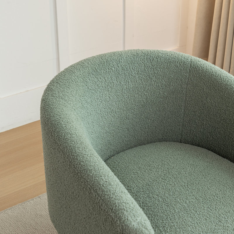 Fauteuil demi-tonneau Jameila, Imitation fourrure verte, 2, Doré