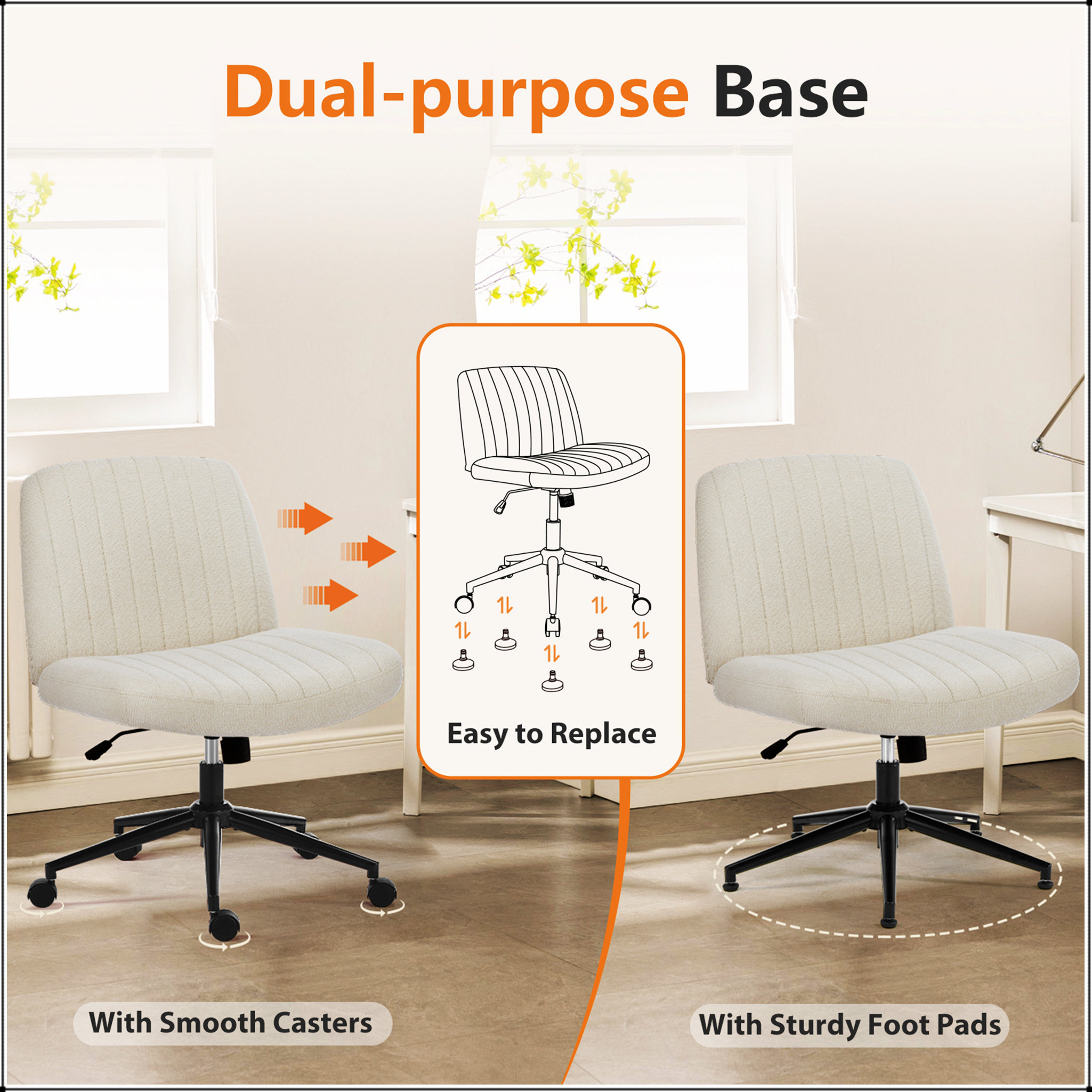 Ebern Designs Office Chair with Stainless Steel Frame, Wool Upholstered ...