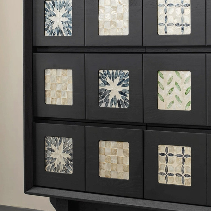 Retro Black Solid Wood Accent Cabinet