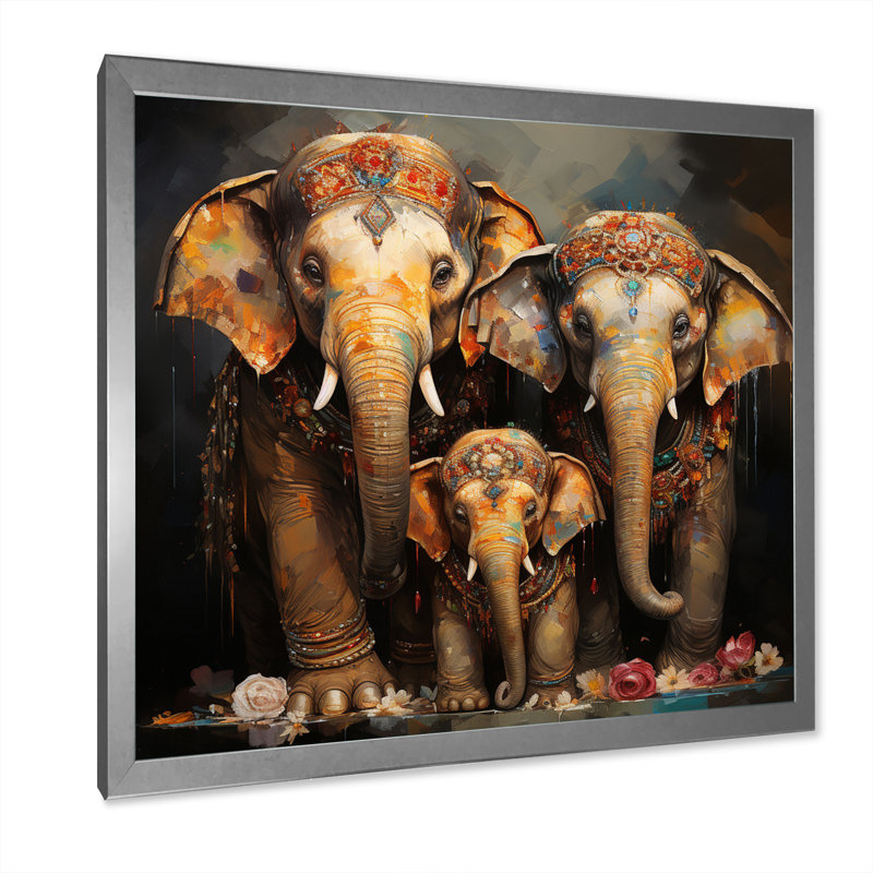 Art asiatique, éléphants thaïlandais VI - impression, H 16 po x l 16 po x P 1 po, Cadre simple argenté