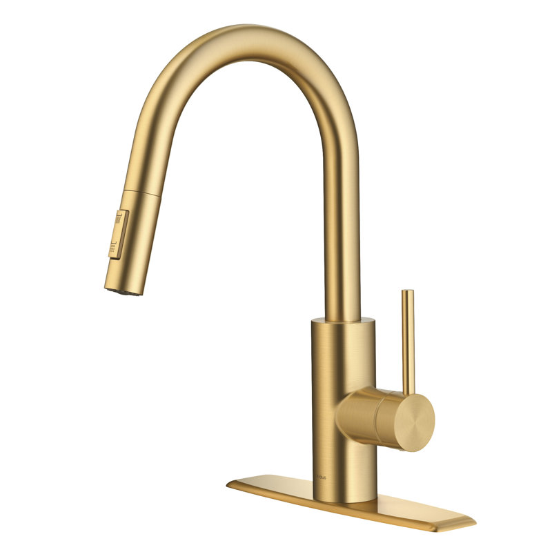 Robinet de cuisine à poignée simple Kraus Oletto, Laiton brossé