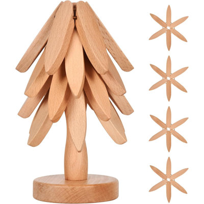 Walnut Vertical Tripod For Pot/Bowl/Teapot - 4 Tripods + 1 In Walnut, White