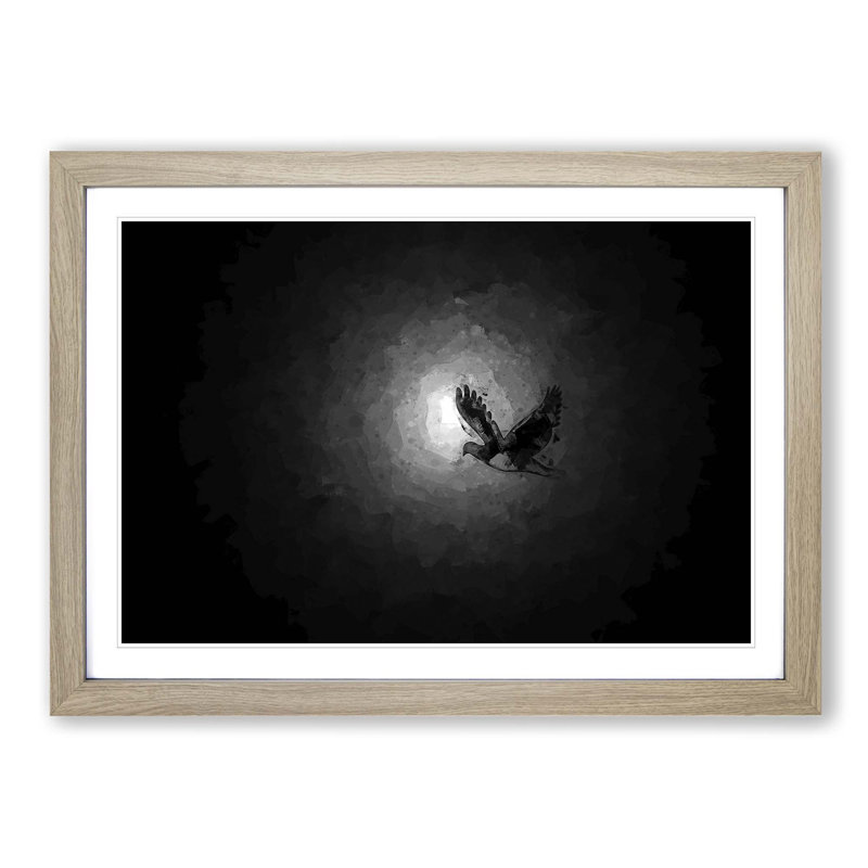 Flying Dove Bird in Abstract - Framed Print, 60cm H x 91cm W x 2cm D, Oak