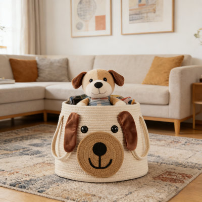 Eco-Friendly Woven Storage With Dual Handles, Foldable & Durable, For Pet Toys, Baby Items, Blankets & Home Decor