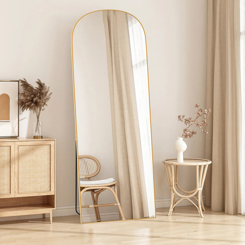 Arched Full Length Mirror, 162 X 52 cm Full Body Mirror With Stand, Standing or Leaning, Gold