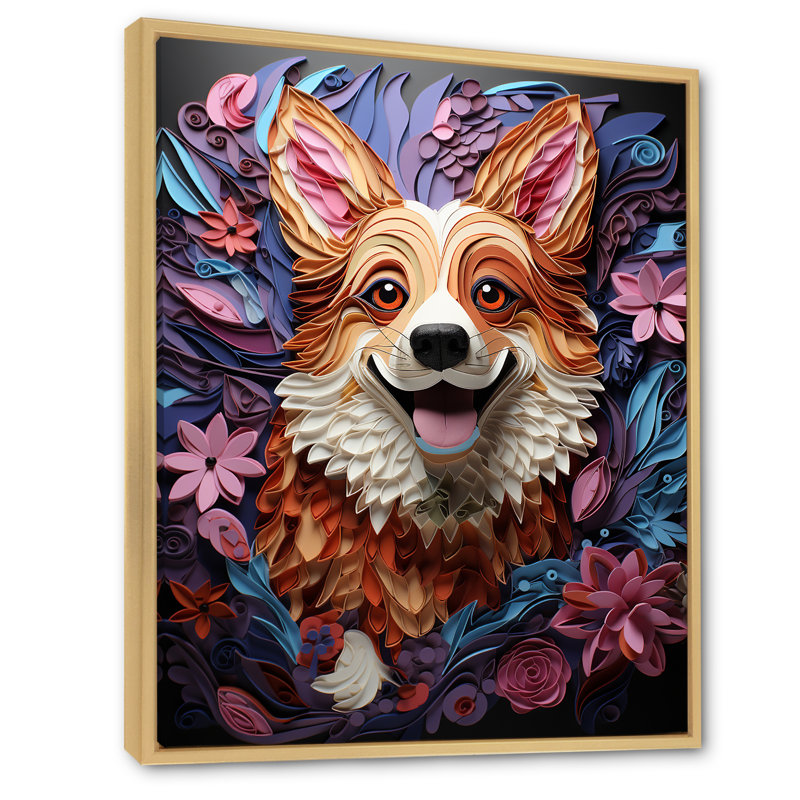 Corgi Charm - chien, art mural sur toile, H 32 po x l 16 po x P 1 po, Cadre naturel flottant