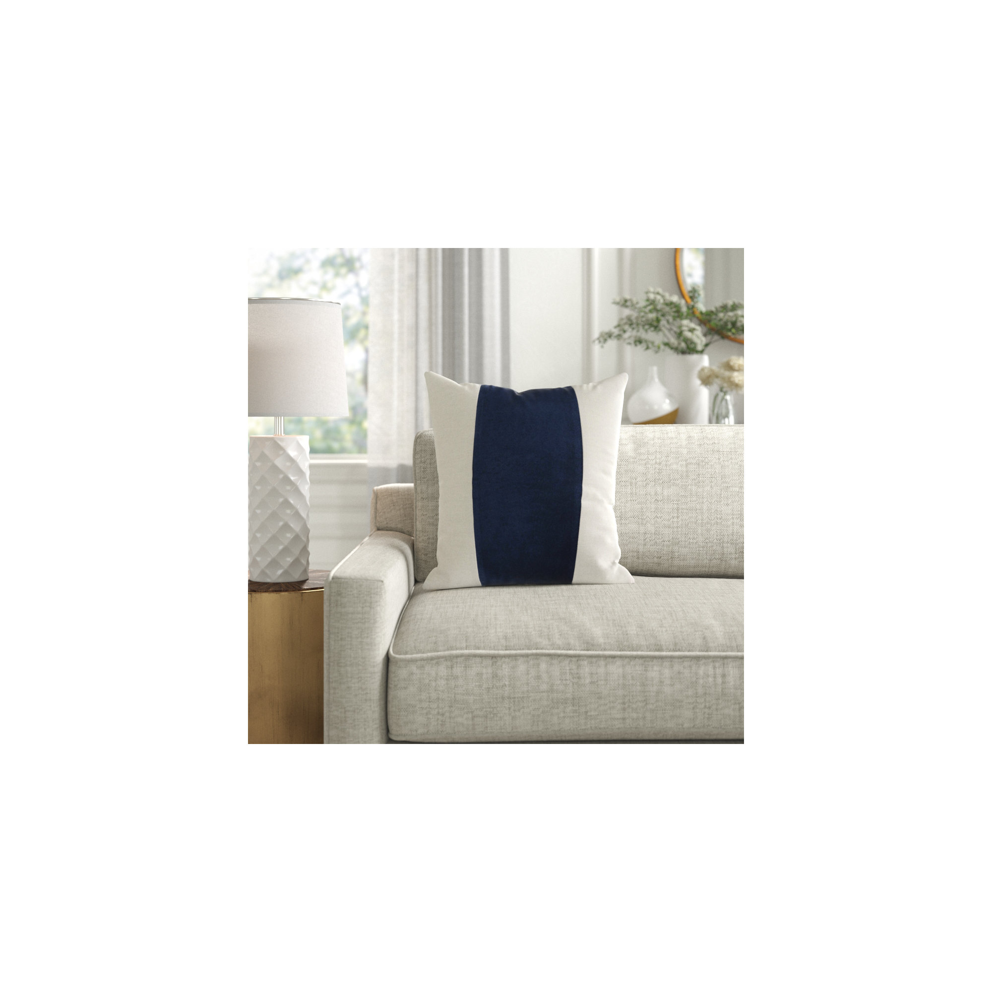 Kat Striped Cotton Throw Pillow, 18" x 18", Navy/Taupe, Pillow Cover Only - No Insert