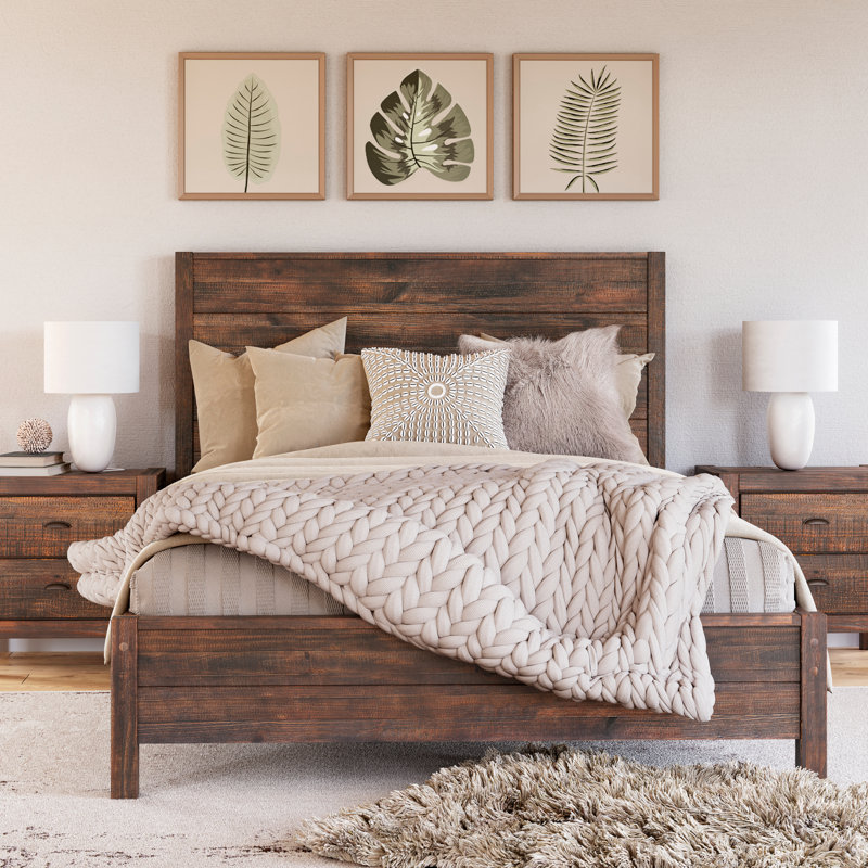 Montauk Solid Wood Bedroom Set, Rustic Walnut, King, 3 Pcs: Bed, 2 Nightstands
