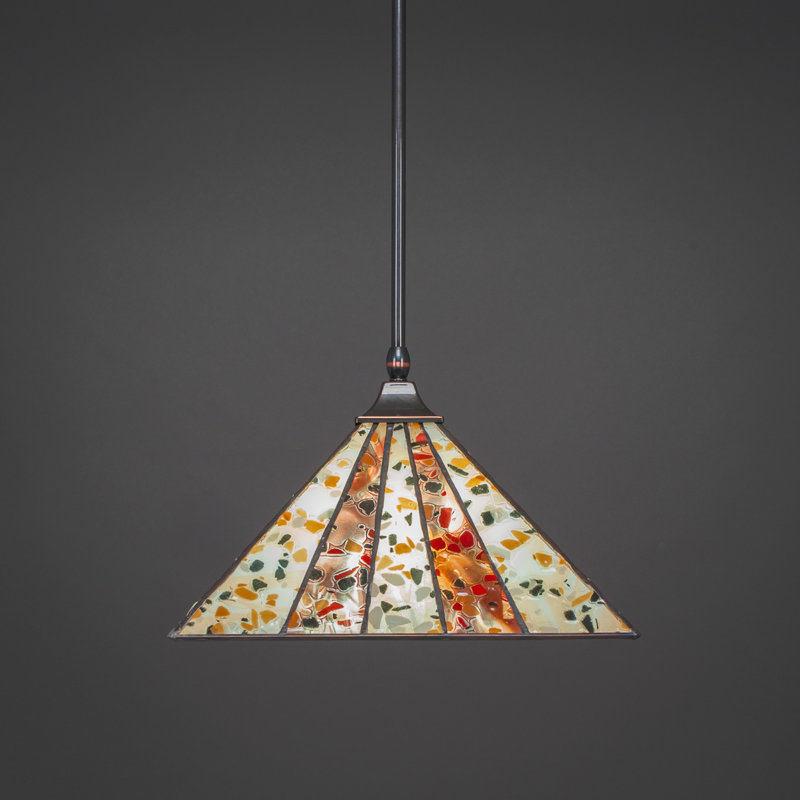 Stem Hung Pendant Square Fitter Shown With 14" Fiesta Art Glass, Black Copper