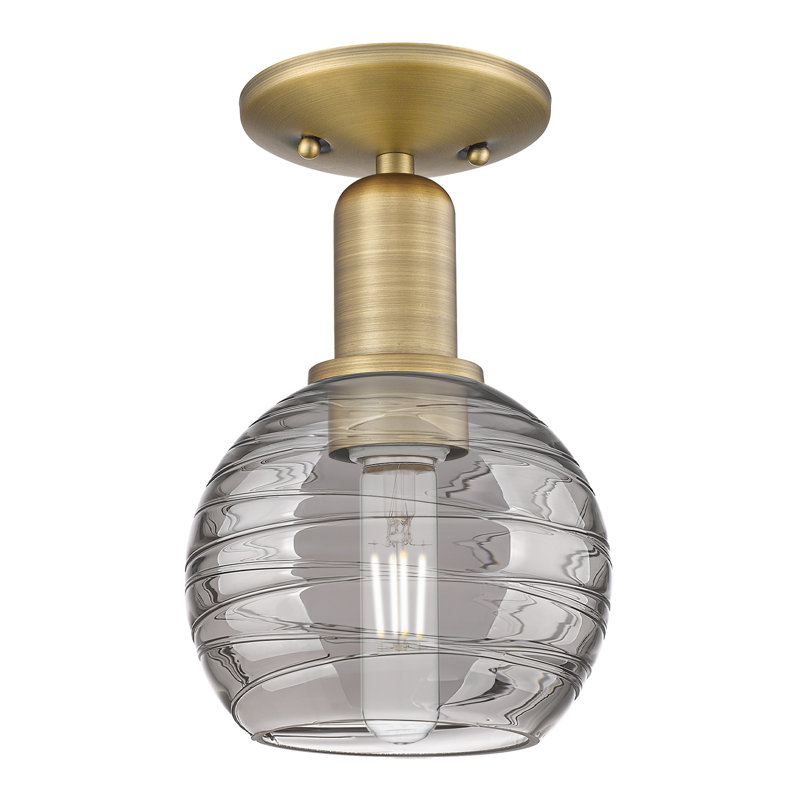 Downtown Urban - Essex - 1 Light 6" Semi-Flush Mount - Light Smoke Deco Swirl Shade, Brushed Brass