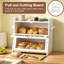 Extra Large 2-Layer Bamboo Double Decker Bread Box with Cutting Board & Clear Glass Window Door, Corner Bread Storage Container for Kitchen Counter