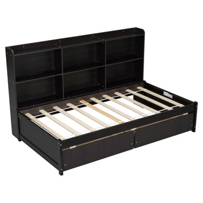 Bed with Side Bookcase, Drawers