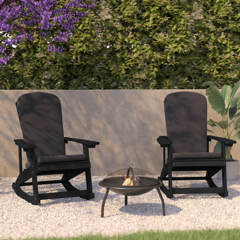 Indoor/Outdoor Rocking Adirondack Chairs with Cushions, Black/Gray