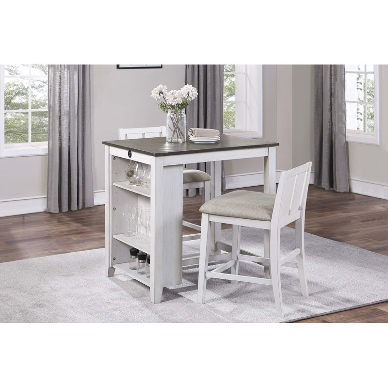 Ensemble de 3 tables à hauteur de comptoir avec tablettes USB, Gris / Blanc, Gris