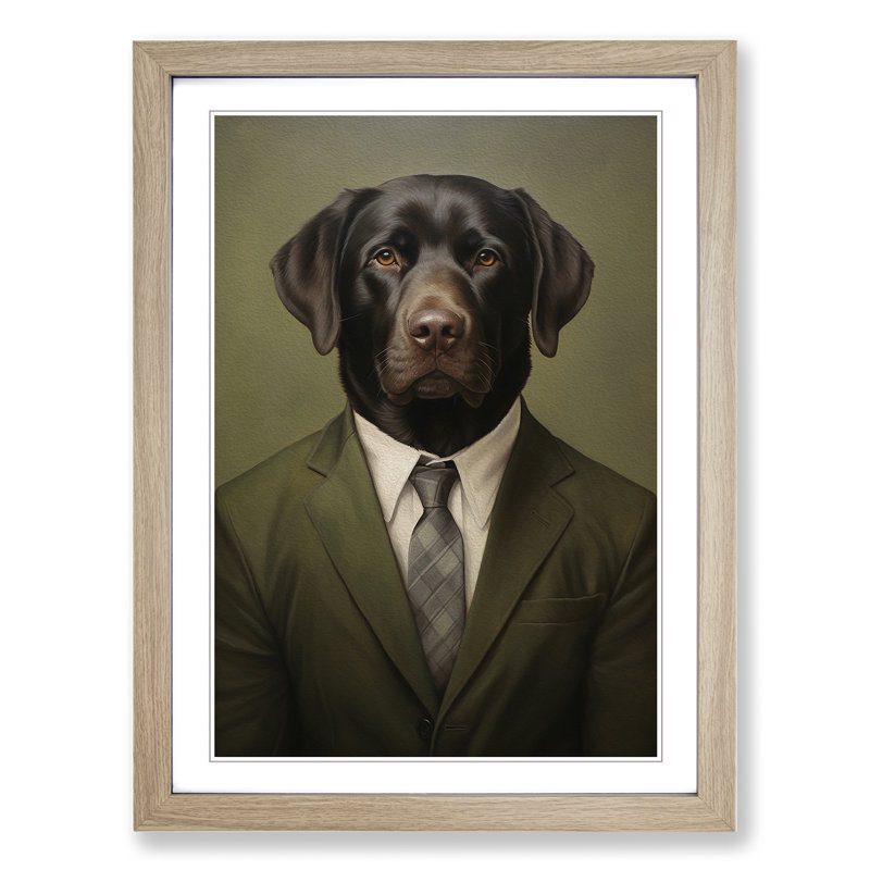 Labrador Retriever in a Suit No.3 1 Piece Single Picture Frame Wall Art, 46cm H x 34cm W x 2cm D, Oak