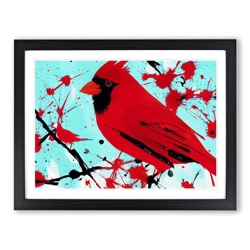 Cardinal Bird Splash Vol.1 Abstract - Single Picture Frame Print, 46cm H x 64cm W x 2cm D, Black Framed