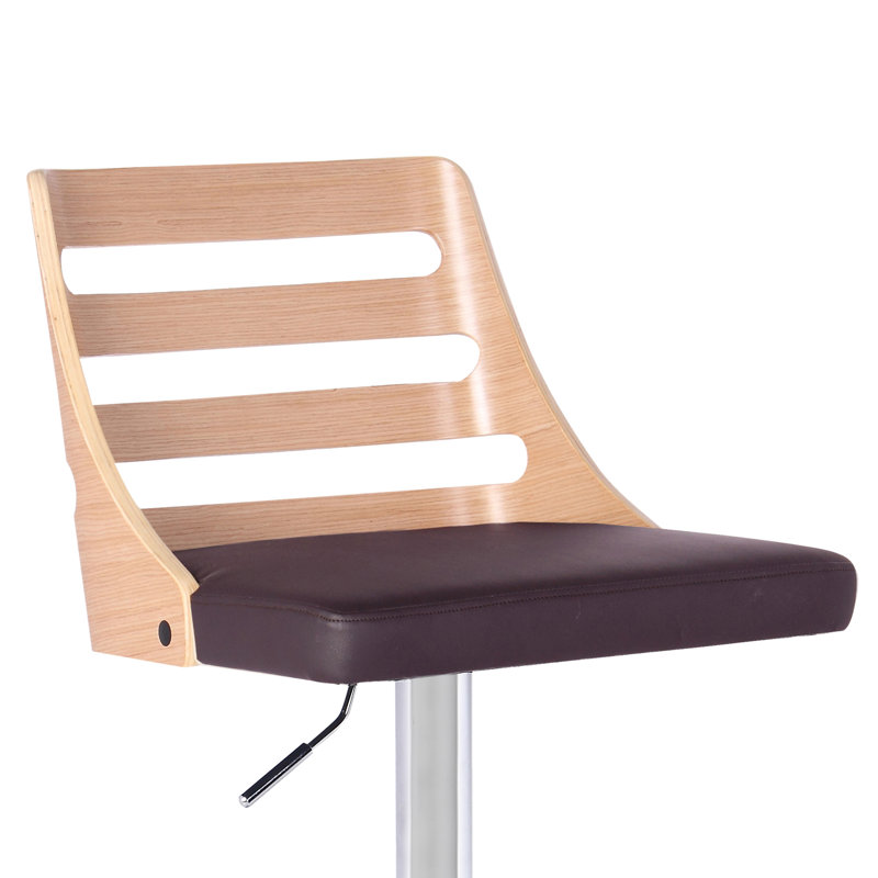 Delphine Height Adjustable Swivel Bar Stool, Oak/Brown