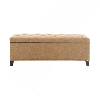 47.5" Storage Ottoman, Storage Bench with Safety Close Hinge, Linen Button-Tufted for Living Room, Entryway, Hallway, Foot Rest, Support 500lbs - Brown