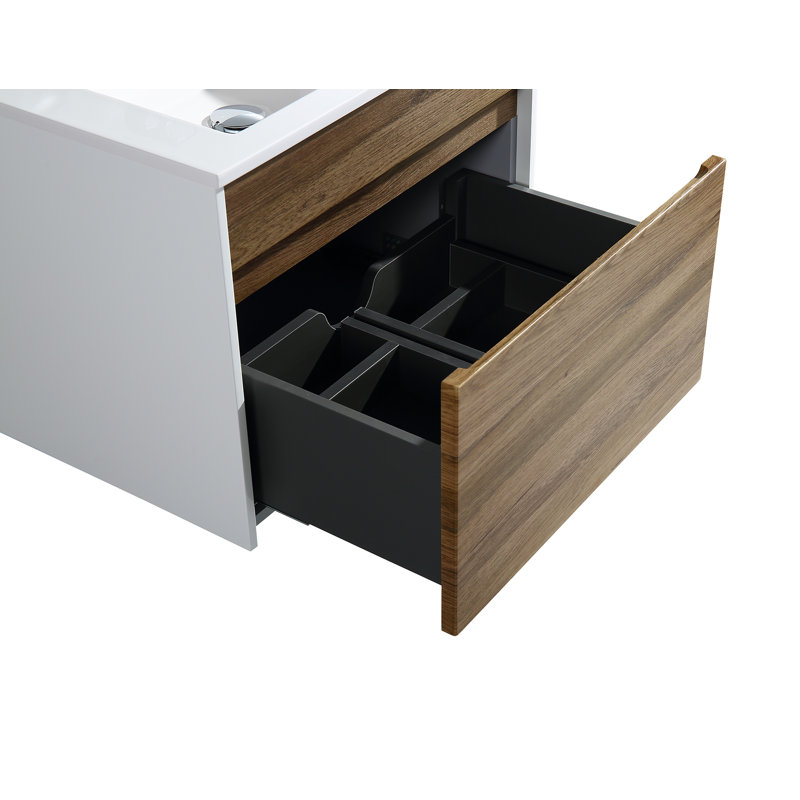 Frida 23.63'' Single Bathroom Vanity with Engineered Stone Top, Walnut Vine