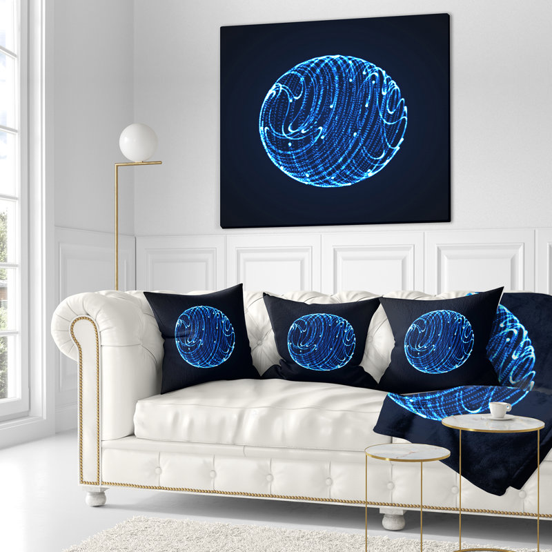 Blue Glowing Particles - coussin imprimé abstrait, 18 po x 18 po, Coussin décoratif