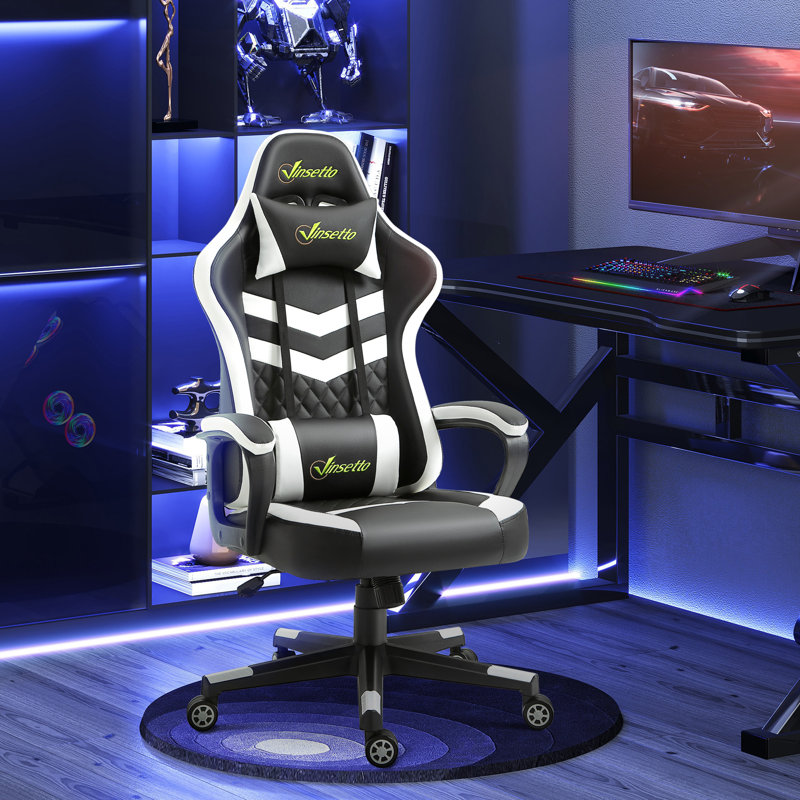 HOMCOM Adjustable Reclining Ergonomic Faux Leather Swiveling PC & Racing Game Chair in Grey, Black