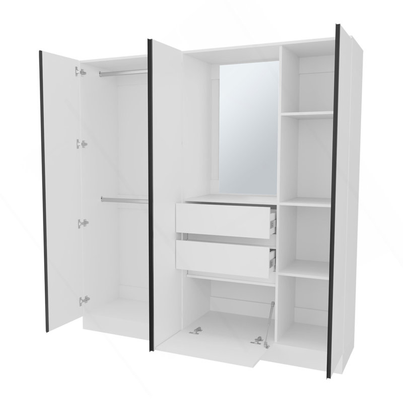 Organisateur de garde-robe blanc avec miroir et compartiments de rangement