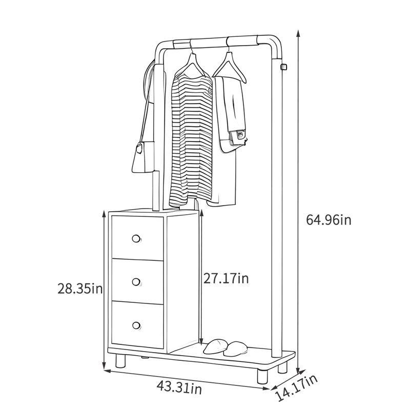 Large - Capacity Coat Rack with Drawers, Burlywood