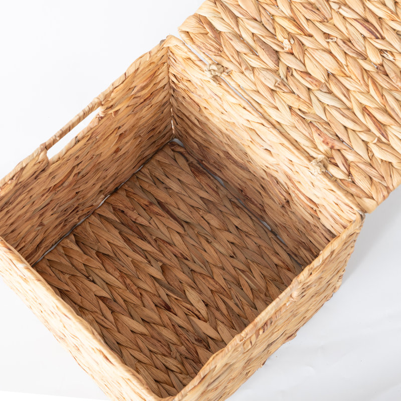 Storage Basket with Lid Foldable Handwoven Water Hyacinth Laundry Cubes Organizer Baskets for organizing,12x12, 4 Set