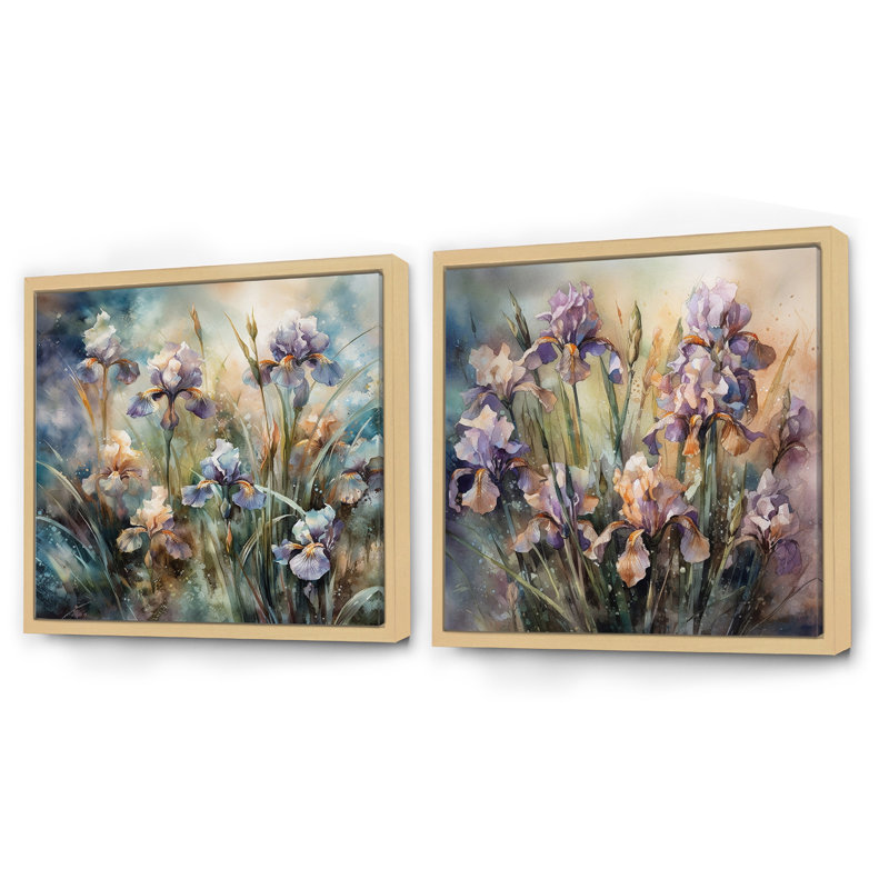 Ensemble de 2 colliers carrés iris mauve et sauvage Wild Iri, Cadre flottant brun, H 36 po x l 73 po